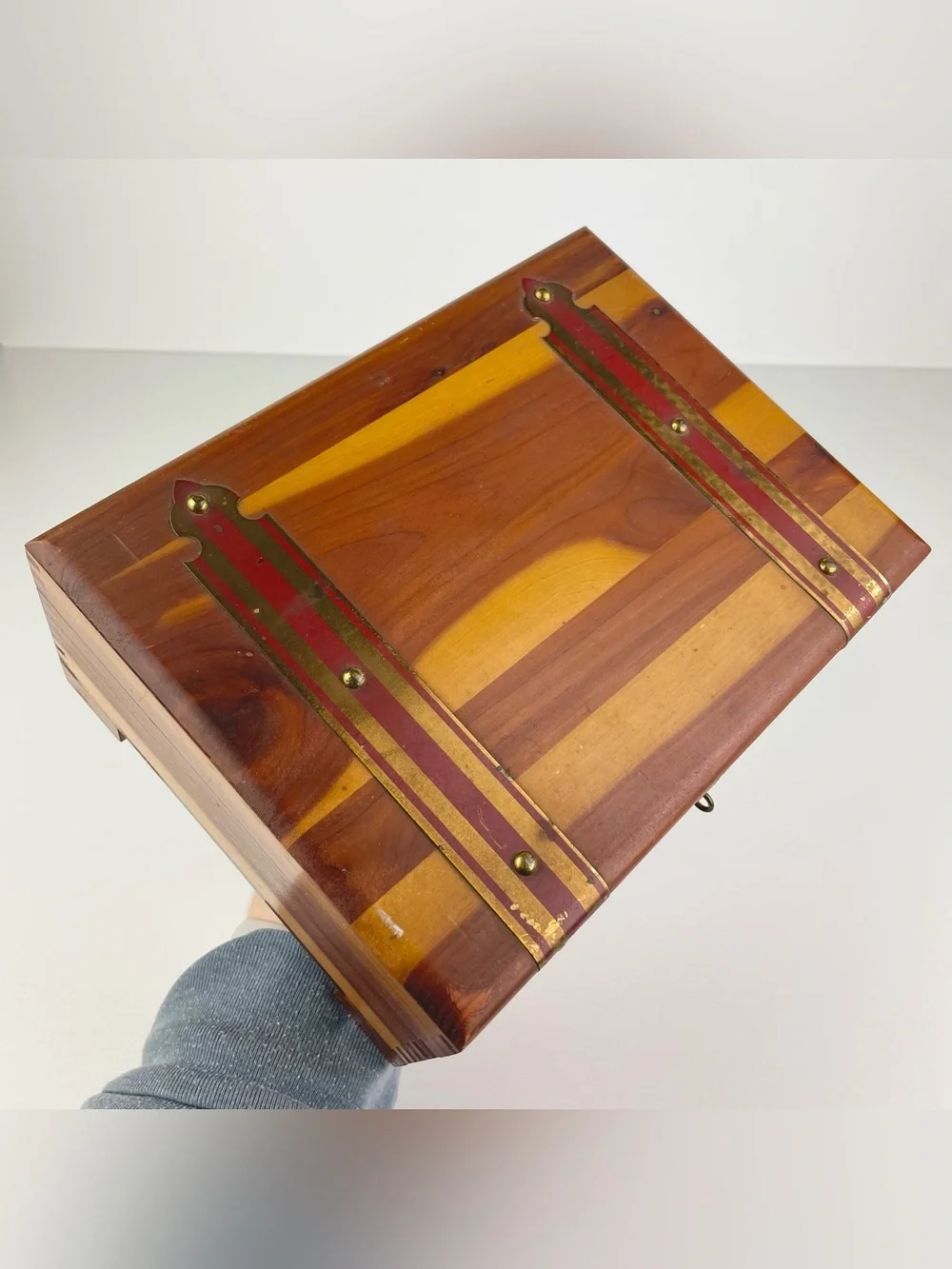 VTG Pilliod Swanton Ohio Wooden Cedar Jewelry Sewing Box Dovetailed Trinket